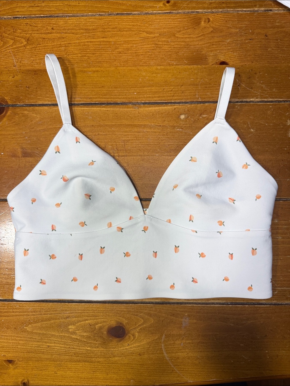 Gilly Hicks White Peach-Print Soft Bralette with Adjustable Straps - Size M